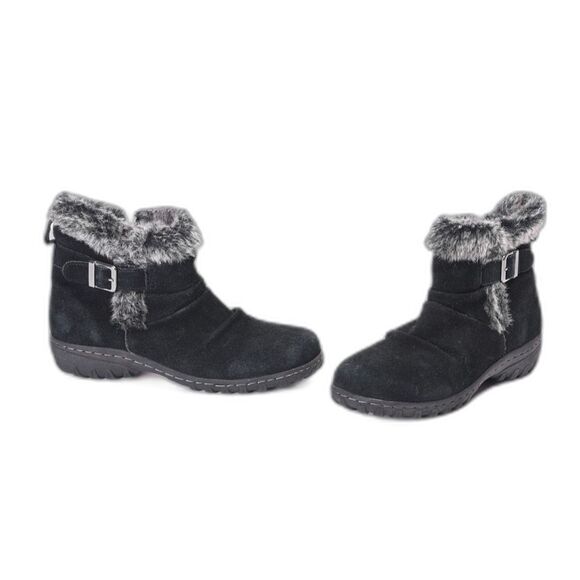 Khumbu Black Suede Insulated Bootie Faux Fur Lined Size 8 - Picture 5 of 7